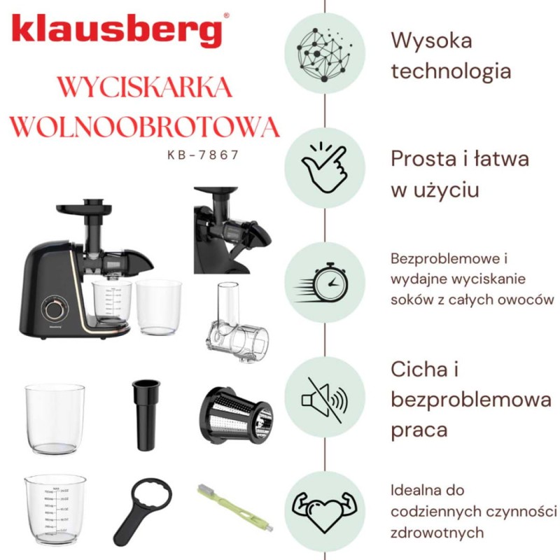 Sokowirówka wyciskarka wolnoobrotowa KLAUSBERG czarno-złota