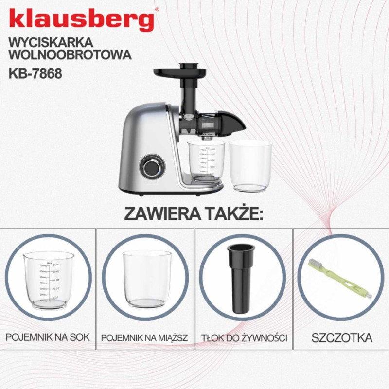 Sokowirówka wyciskarka wolnoobrotowa srebrna KLAUSBERG
