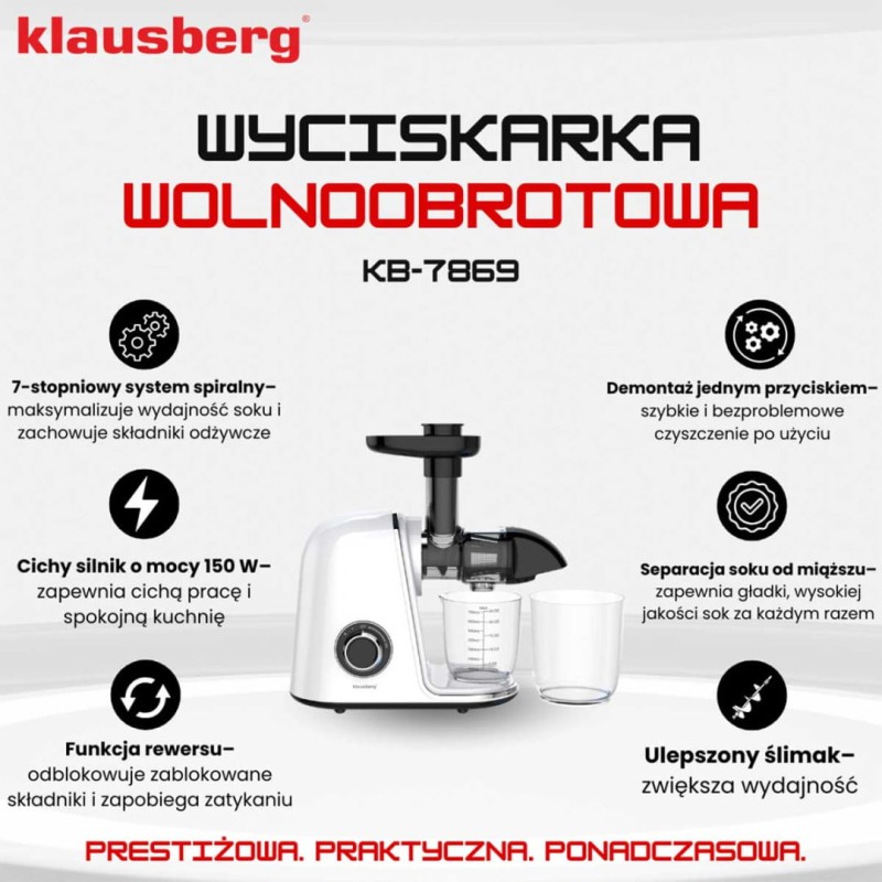 Sokowirówka wyciskarka wolnoobrotowa biała KLAUSBERG