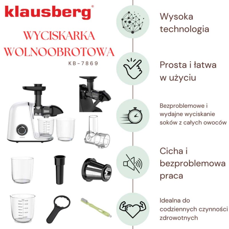 Sokowirówka wyciskarka wolnoobrotowa biała KLAUSBERG