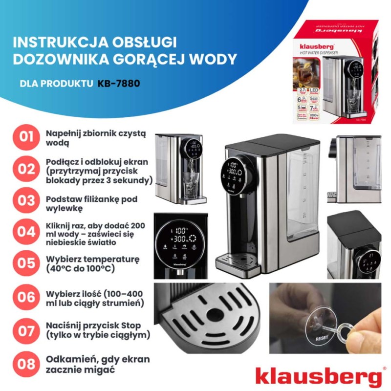 Dyspenser dozownik gorącej wody 2,7L KLAUSBERG