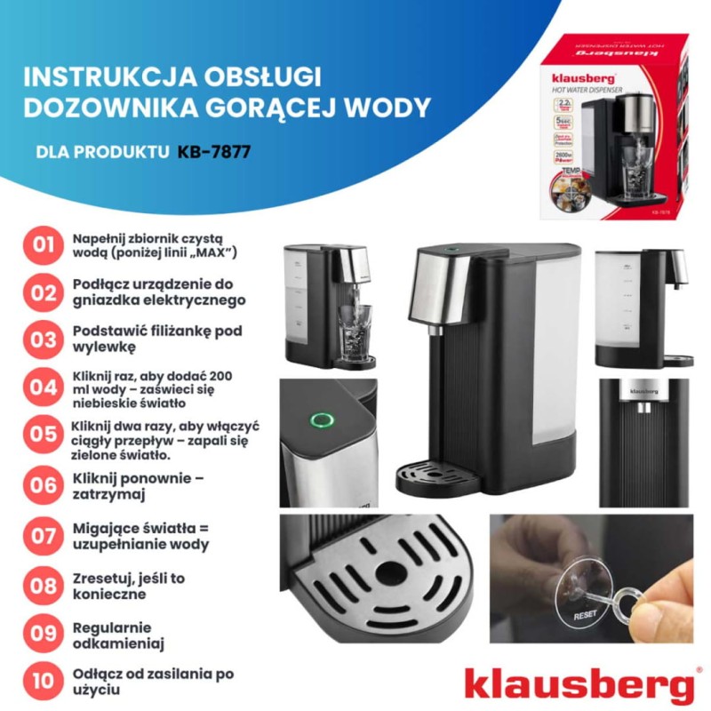 Dyspenser dozownik gorącej wody 2,5L KLAUSBERG