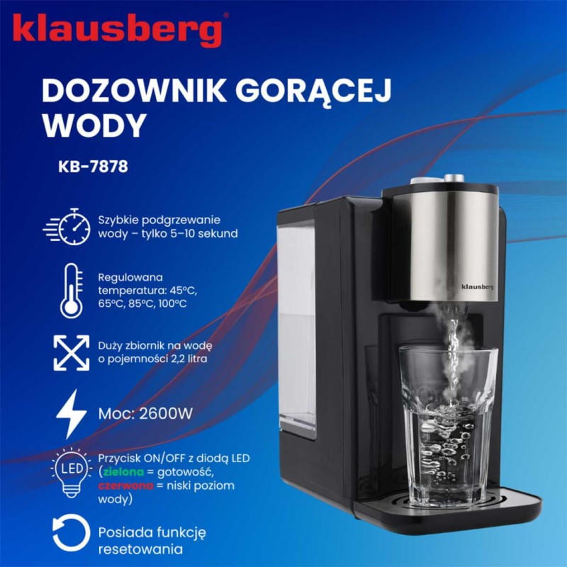 Dyspenser dozownik gorącej wody 2,2L KLAUSBERG czarny