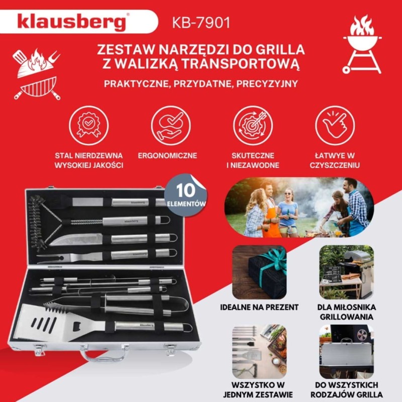Zestaw przyborów do grillowania na grilla w walizec KLAUSBERG
