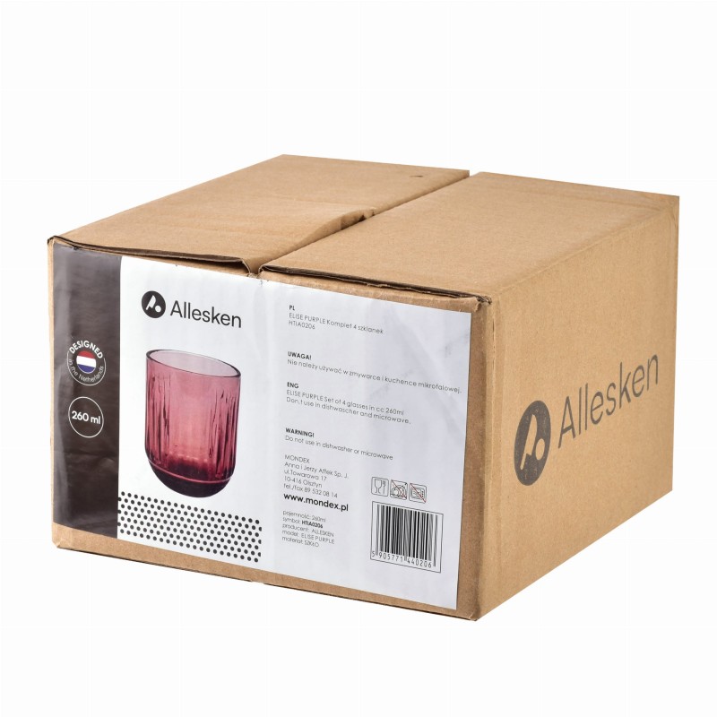 Komplet 4 szklanek 260ml ELISE PURPLE