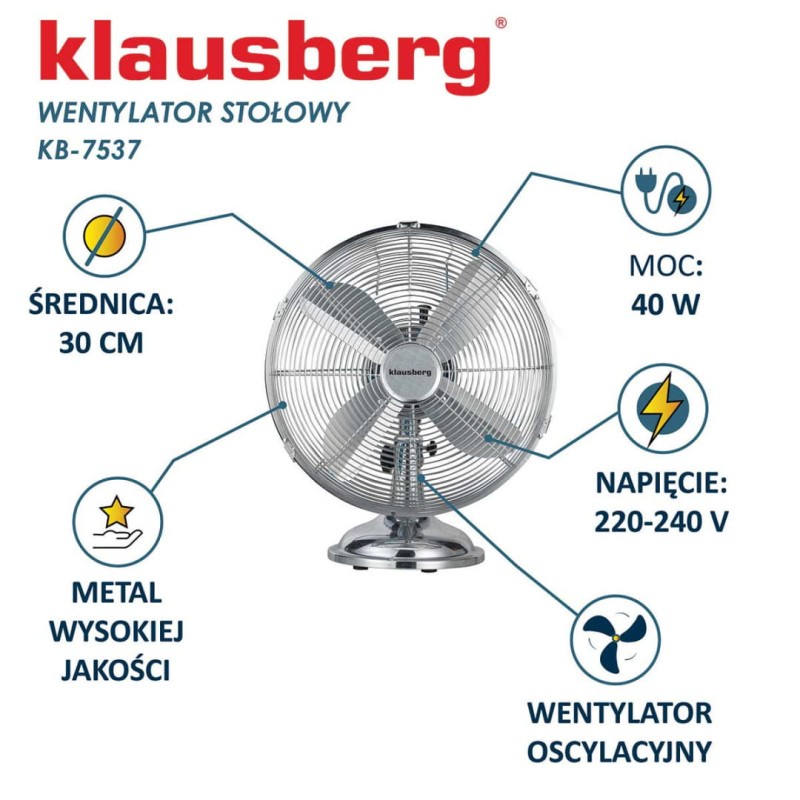 Wentylator wiatrak cyrkulacyjny 30,5cm KLAUSBERG srebrny