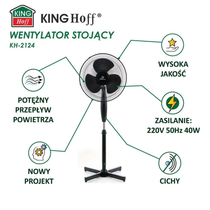 Wentylator wiatrak stojący połogowy 40cm KINGCOOL czarny
