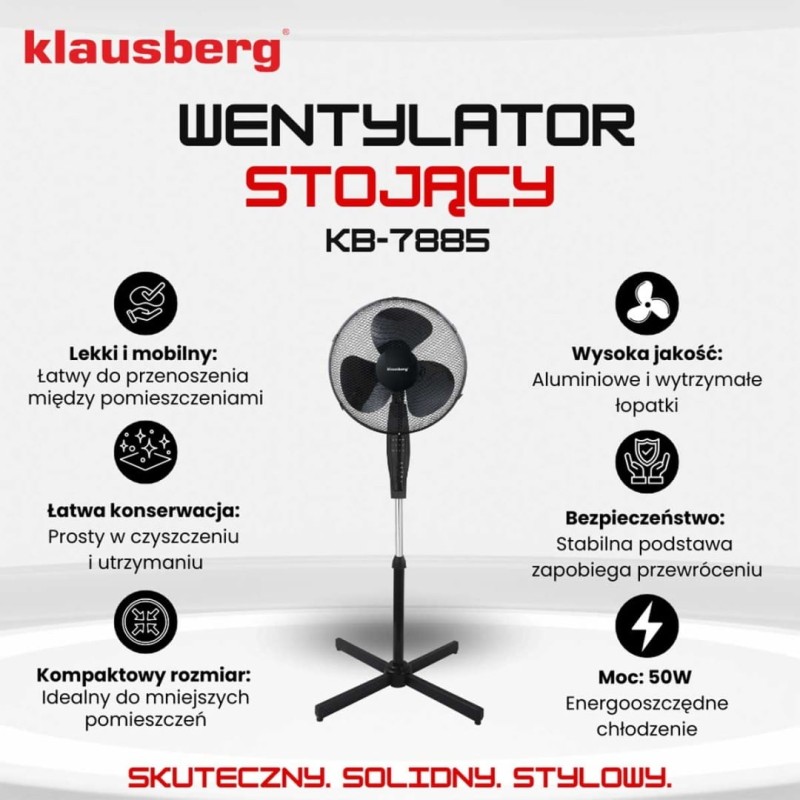Wentylator wiatrak podłogowy z pilotem 40cm KLAUSBERG czarny