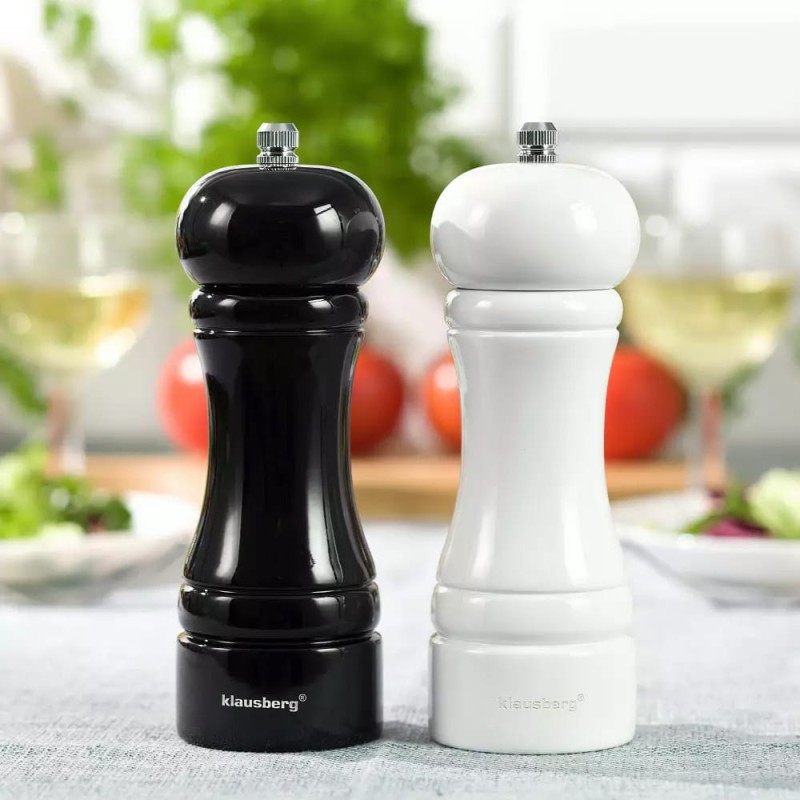 Zestaw młynków do sli i pieprzu  16cm KLAUSBERG biało-czarny