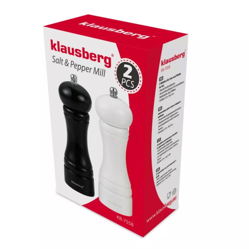 Zestaw młynków do sli i pieprzu  16cm KLAUSBERG biało-czarny