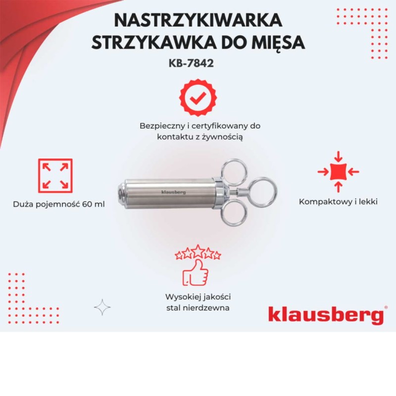 Nastrzykiwarka stalowa do nastrzykiwania peklowania mięsa 60ml  KLAUSBERG