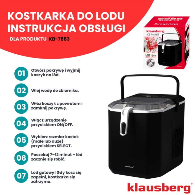 Automatyczna kostkarka do lodu 1,2L 100W KLAUSBERG