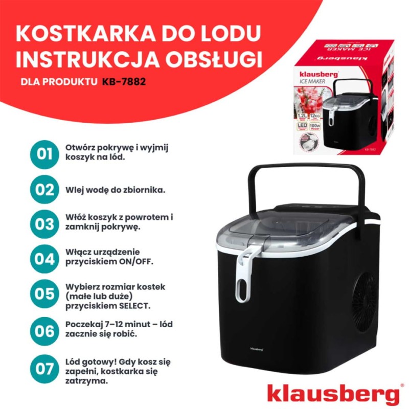 Automatyczna kostkarka do lodu 1,2L 100W KLAUSBERG