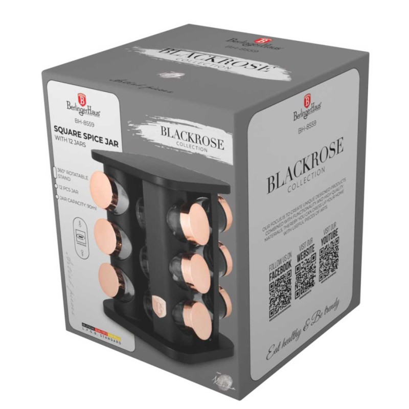 Stojak obrotowy na przyprawy 12 pojemników BERLINGER HAUS BLACK ROSE