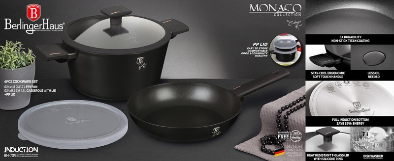 Garnek 4L i patelnia 24cm z powłoką tytanową BERLINGER HAUS MONACO