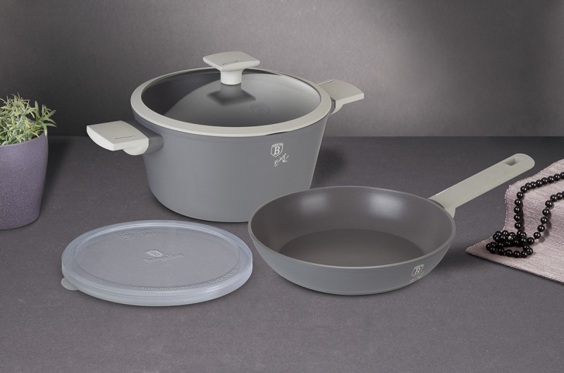 Garnek 4L i patelnia 24cm z powłoką tytanową BERLINGER HAUS szary