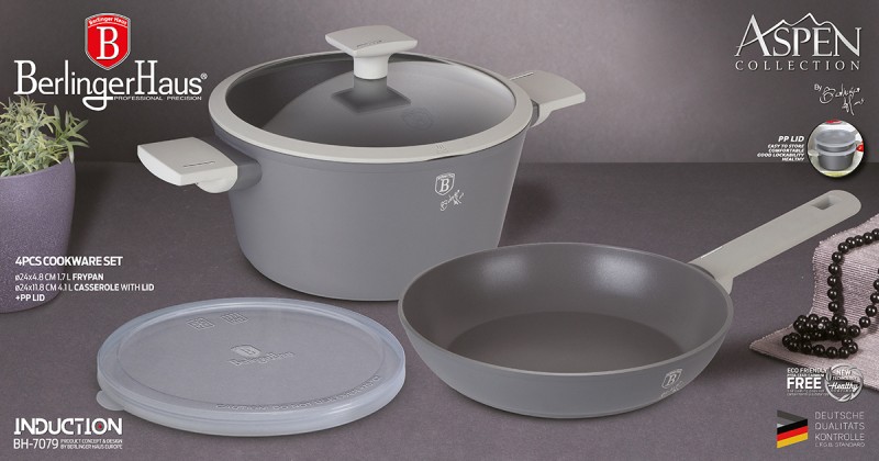 Garnek 4L i patelnia 24cm z powłoką tytanową BERLINGER HAUS szary