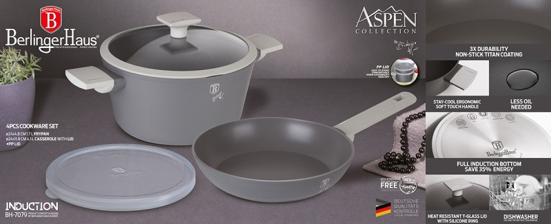 Garnek 4L i patelnia 24cm z powłoką tytanową BERLINGER HAUS szary