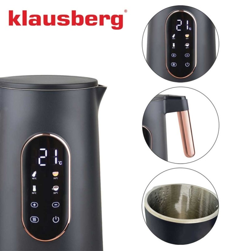 Czajnik elektryczny 1,7L KLAUSBERG LED czarno złoty ROSE GOLD