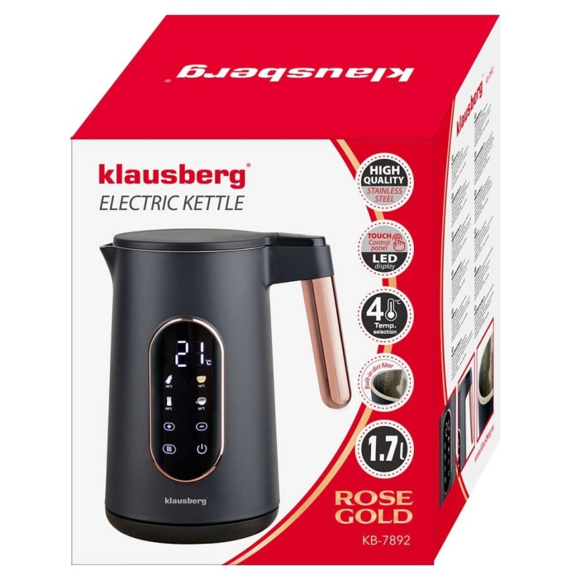Czajnik elektryczny 1,7L KLAUSBERG LED czarno złoty ROSE GOLD