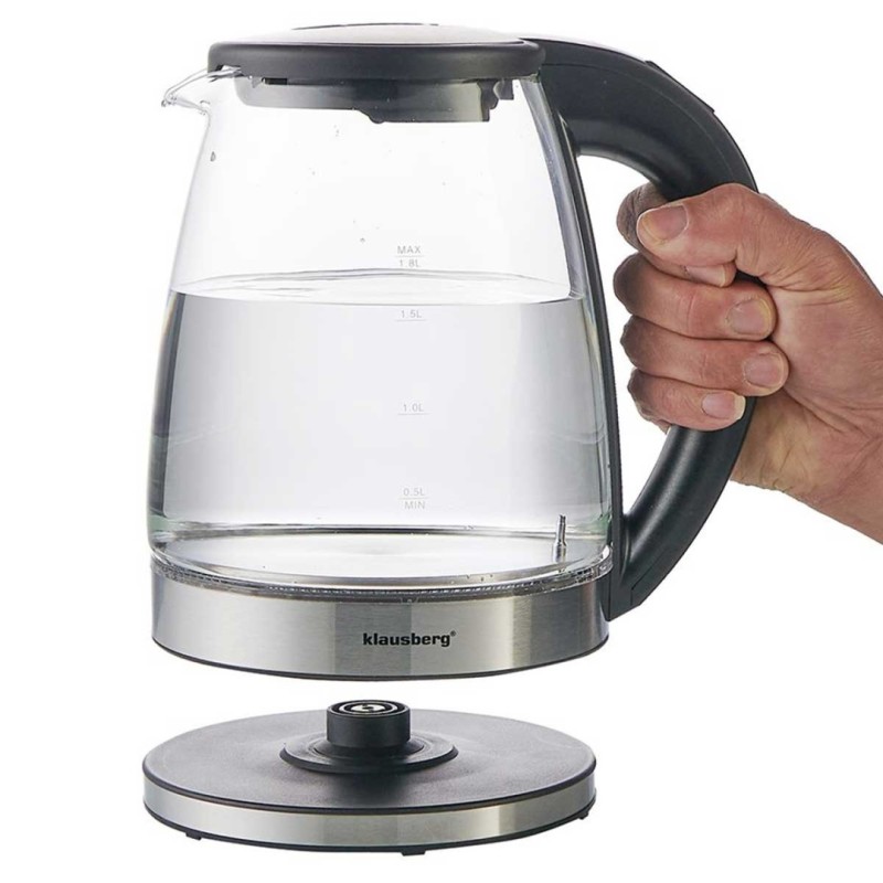 Czajnik elektryczny szklany 1,8L KLAUSBERG LED srebrny