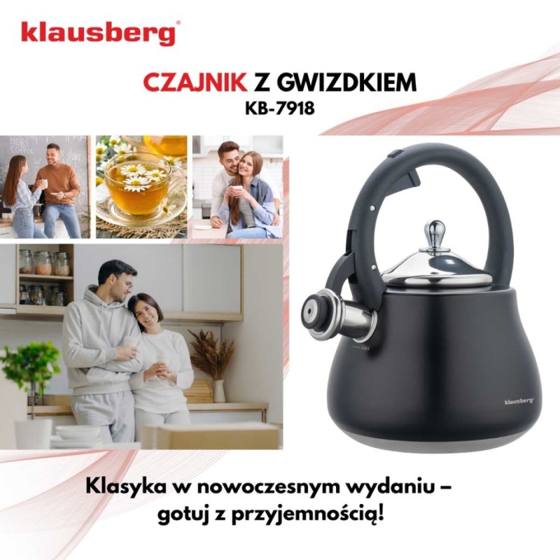Czajnik stalowy z gwizdkiem 2,8L KLAUSBERG czarny