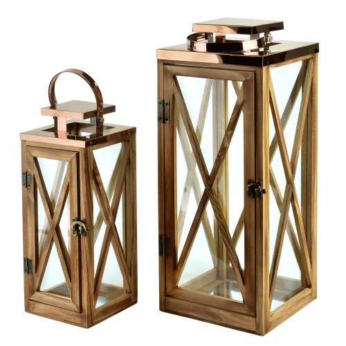 Komplet 2 latarni 18x18x45cm/12,5x12,5x32cm LEVI GOLD