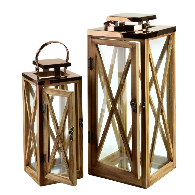 Komplet 2 latarni 18x18x45cm/12,5x12,5x32cm LEVI GOLD