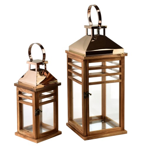 Komplet 2 latarni1 9,5x19,5x45+13,5x13.5x30,5cm LEVI GOLD