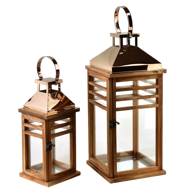 Komplet 2 latarni1 9,5x19,5x45+13,5x13.5x30,5cm LEVI GOLD