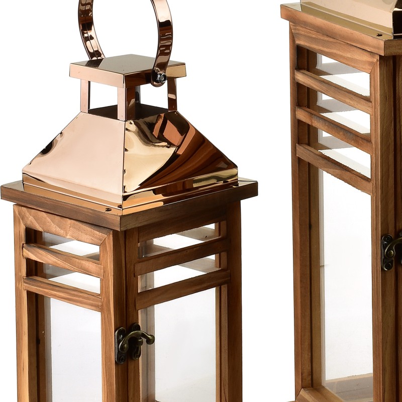 Komplet 2 latarni1 9,5x19,5x45+13,5x13.5x30,5cm LEVI GOLD