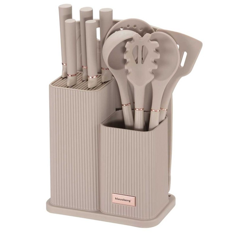 Zestaw noży i przyborów kuchennych z deską w stojaku KLAUSBERG szary