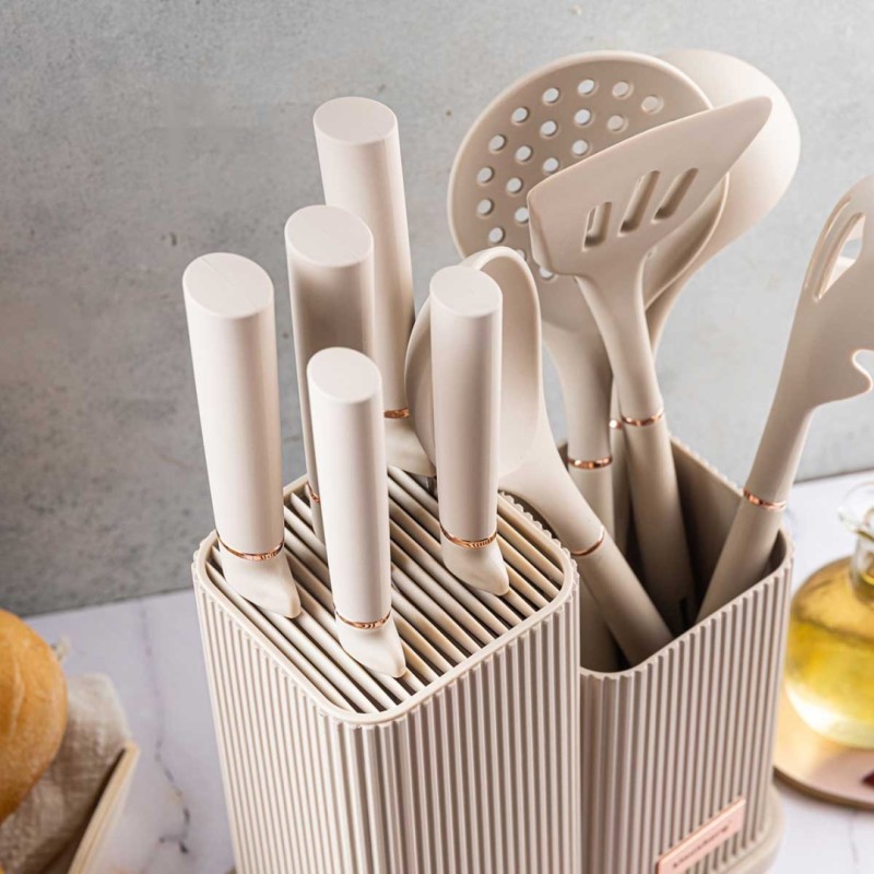 Zestaw noży i przyborów kuchennych z deską w stojaku KLAUSBERG szary