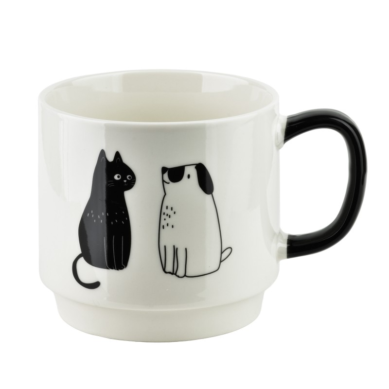 Komplet 4 kubków porcelanowych na stojaku 370ml z kotkami COTTELLO