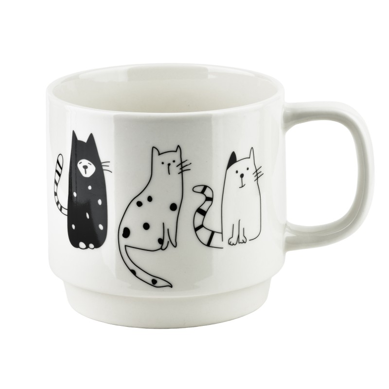 Komplet 4 kubków porcelanowych na stojaku 370ml z kotkami COTTELLO