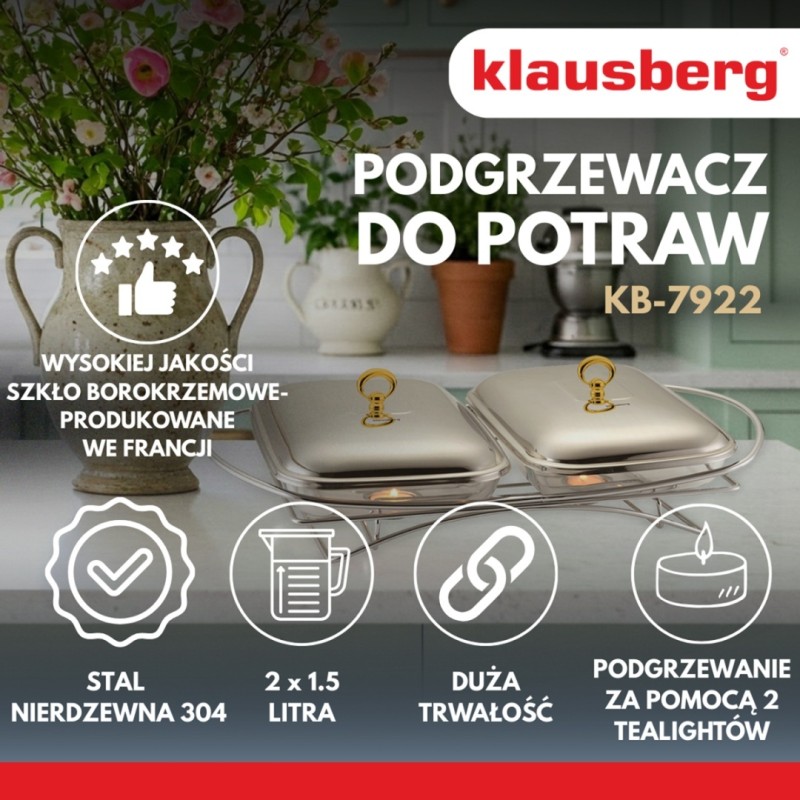 Podgrzewacz żaroodporny stołowy podwójny 2x1,5L KLAUSBERG
