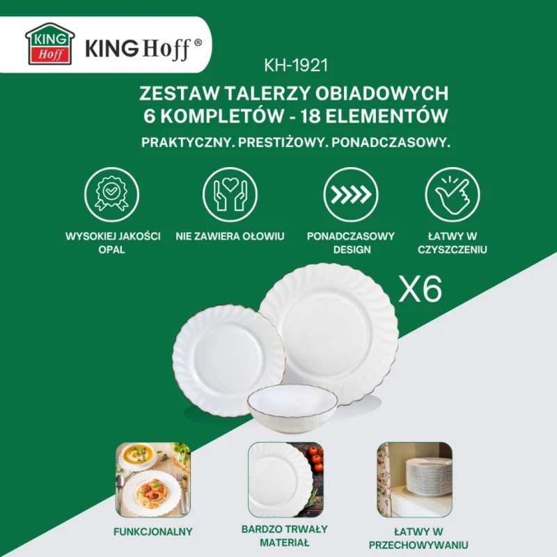 Zestaw komplet obiadowy na 6 osób OPAL MARIGOLD  18 elem. KINGHOFF