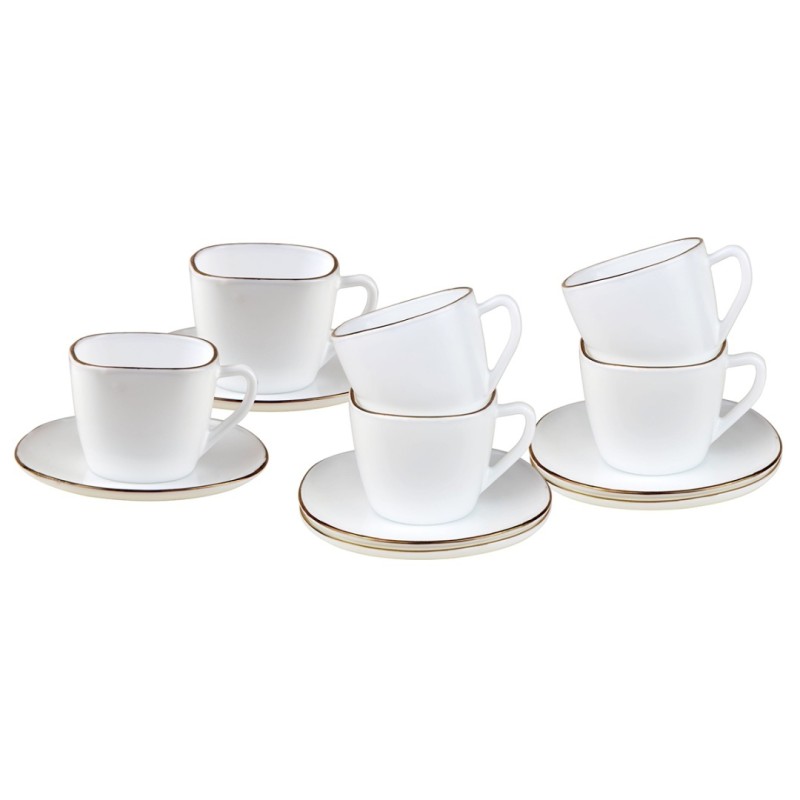 Zestaw kawowy 6 filiżanek ze spodkami KINGHOFF OPAL i złotą obwódką