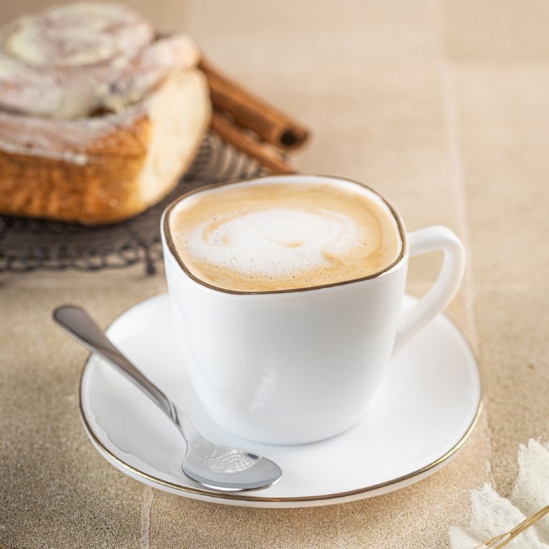 Zestaw kawowy 6 filiżanek ze spodkami KINGHOFF OPAL i złotą obwódką