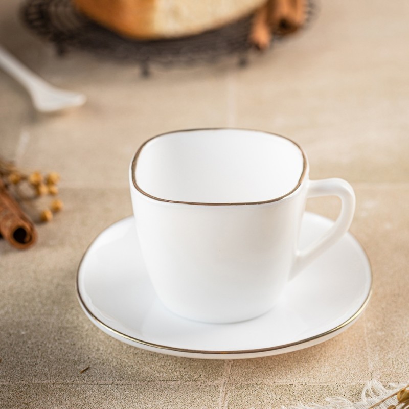 Zestaw kawowy 6 filiżanek ze spodkami KINGHOFF OPAL i złotą obwódką