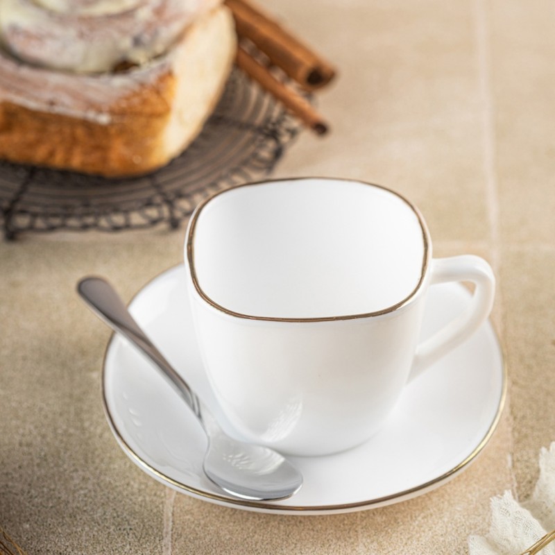 Zestaw kawowy 6 filiżanek ze spodkami KINGHOFF OPAL i złotą obwódką