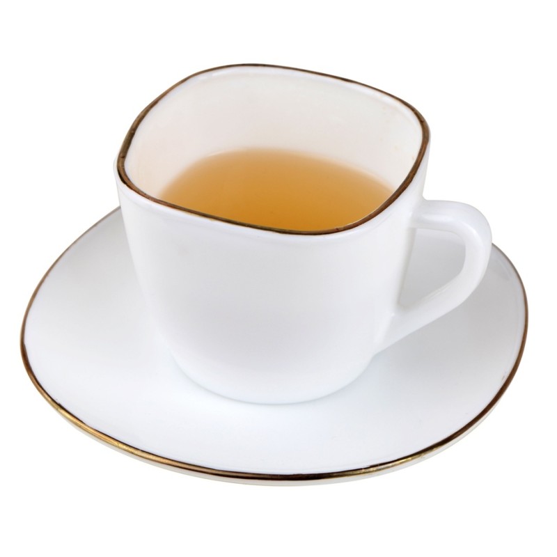 Zestaw kawowy 6 filiżanek ze spodkami KINGHOFF OPAL i złotą obwódką