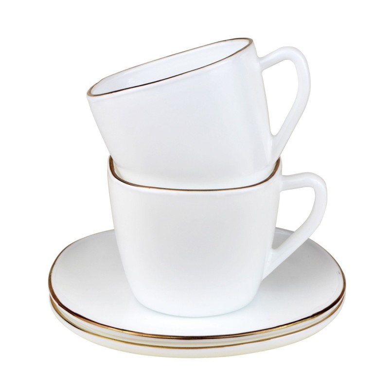 Zestaw kawowy 6 filiżanek ze spodkami KINGHOFF OPAL i złotą obwódką
