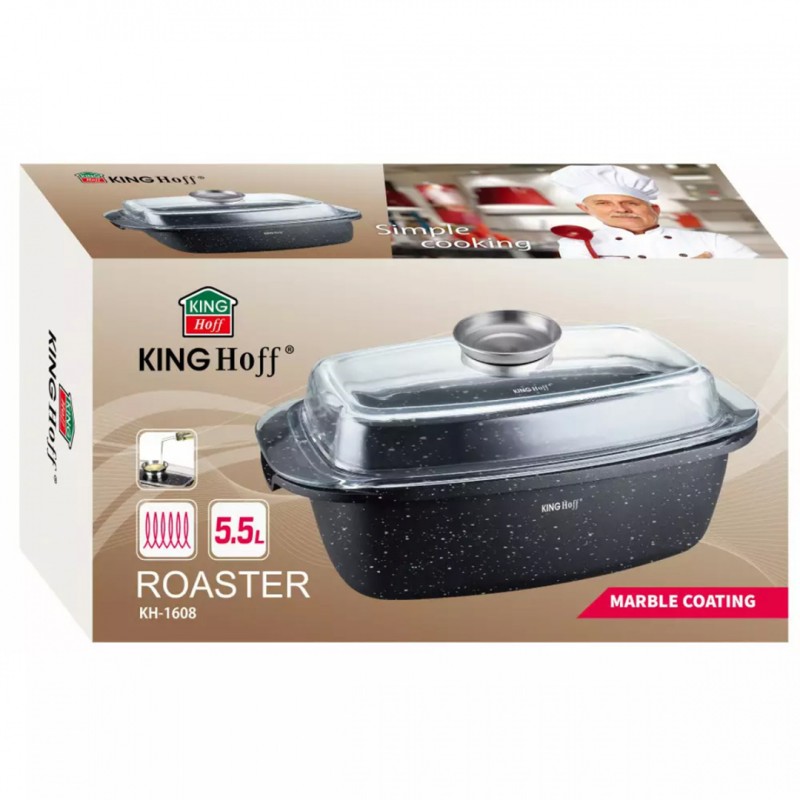Brytfanna z powłoką marmurkową KINGHOFF 5,5L pokrywa z aromatyzerem