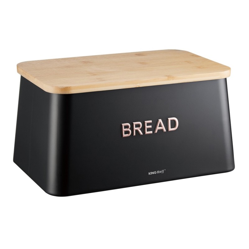 Chlebak stalowy 35x23x18 cm z deską do krojenia KINGHOFF czarny