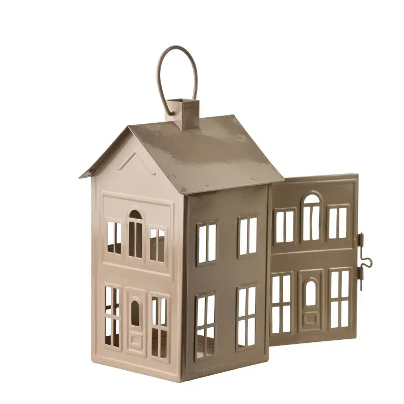 Domek lampion metalowy 14,8x14,3xh26,8cm ROGER beżowy