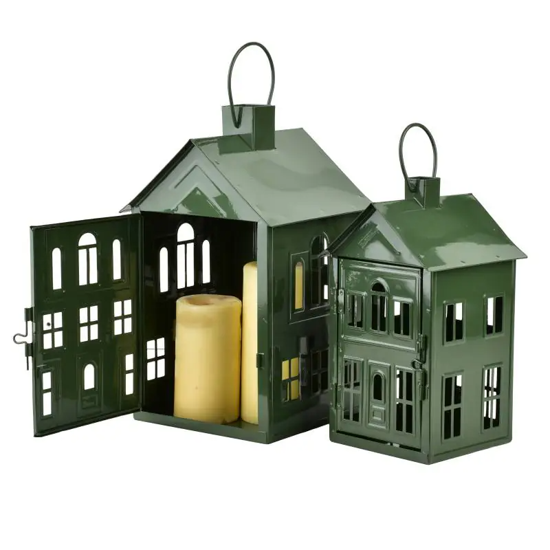 Domek lampion metalowy 20,3x20xh33,8cm ROGER zielony