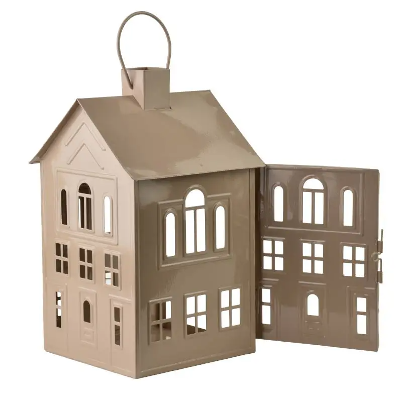 Domek lampion metalowy 20,3x20x33,8cm ROGER beżowy