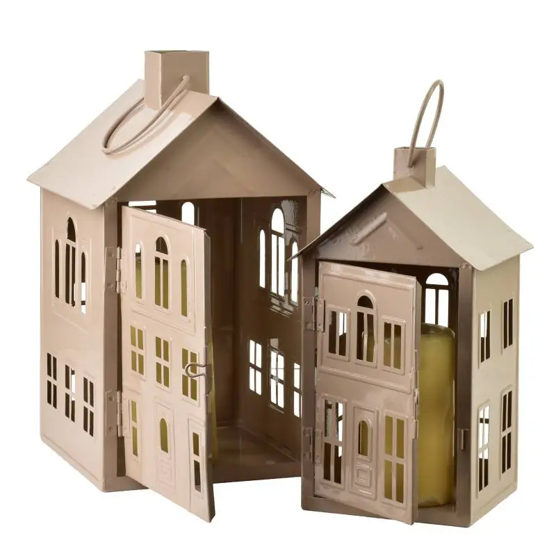 Domek lampion metalowy 20,3x20x33,8cm ROGER beżowy