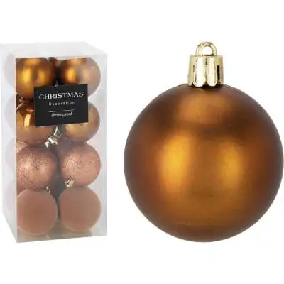 Komplet 16 bombek 6cm brązowe